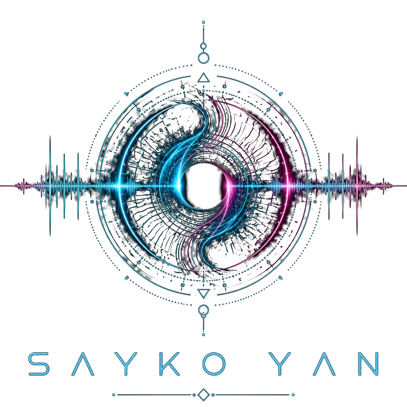 Logo Sayko Yan — mandala sonore néon cyan et magenta